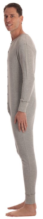 #followme Men's Solid Thermal Henley Adult Onesie (Heather Grey, Medium)