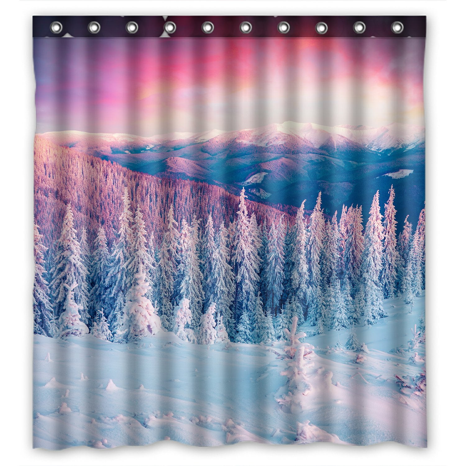 PHFZK Colorful Winter Scene Shower Curtain, Carpathian Mountains and