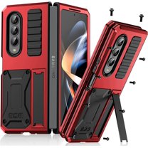 Compatible Samsung Galaxy Z Fold 4 Metal Case with Hinge Protection,3 Layers Full Body Shockproof Dustproof Aluminium Silicone Mens Case for Samsung Galaxy Z Fold 4 Phone Case with Kickstand Red