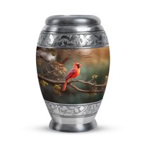 JAGASY Red Cardinal Tiny Urn for Sister - Green Urn for Ashes Adult Male & Female - Tree Leaf Decorative Keepsake Urns - Cremation Urns for Siblings - (3 Inch)