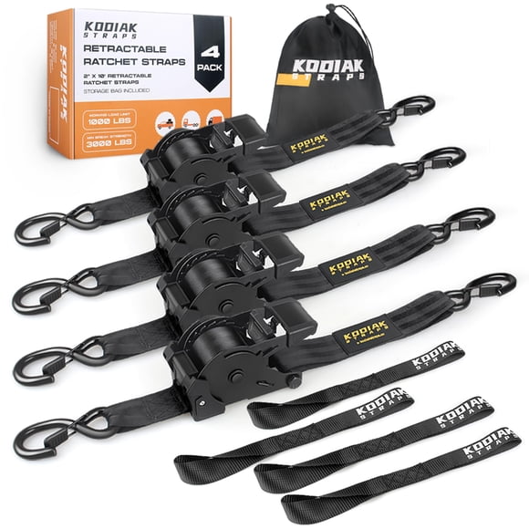 Correas De Trinquete Retráctiles De 2 Pulgadas X 10 Pies, 3 000 Libras De Resistencia A La Rotura, Servicio Pesado, Amarre De Fácil Liberación Para Camiones, Remolques, Motocicletas, Vehículos Todo Te