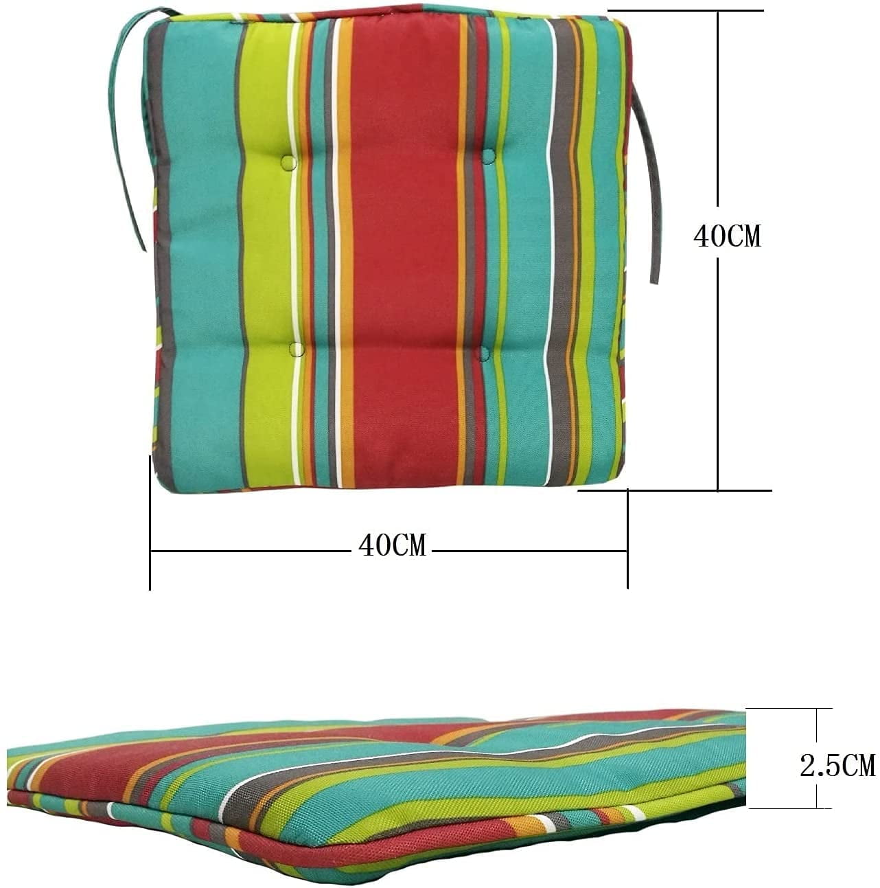 Adults Chair Armchair for Garden Patio Kitchen Dining 40x40 cm Enipate Set Of 4 Striped Chair Pads Tie-On Square Seat Cushions