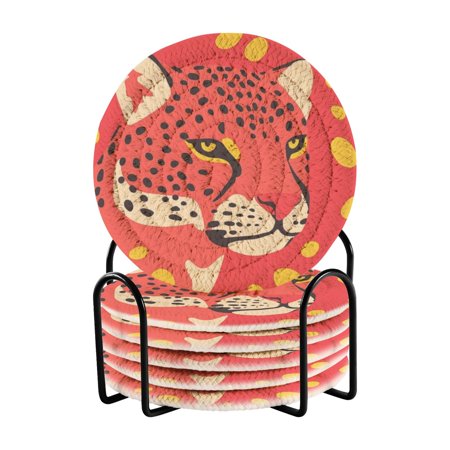 

6 coil coasters 3.94x3.94x0.24 inch water coasters Drink coasters with cup holders Absorbent coasters Heat resistant for bar protection Red Cheetah