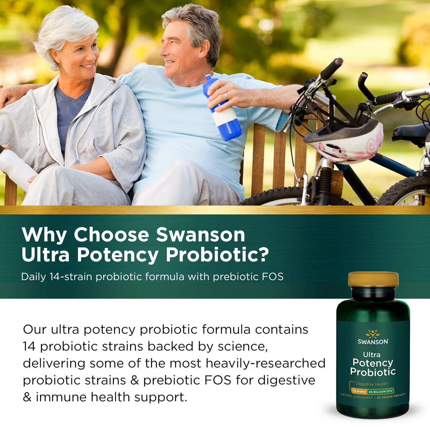 Swanson Ultra Potency Probiotic Digestive Health Immune System Support 66 Billion CFU Prebiotic NutraFlora scFOS 60 DRcaps Veggie Capsules (Caps) (2 Pack)