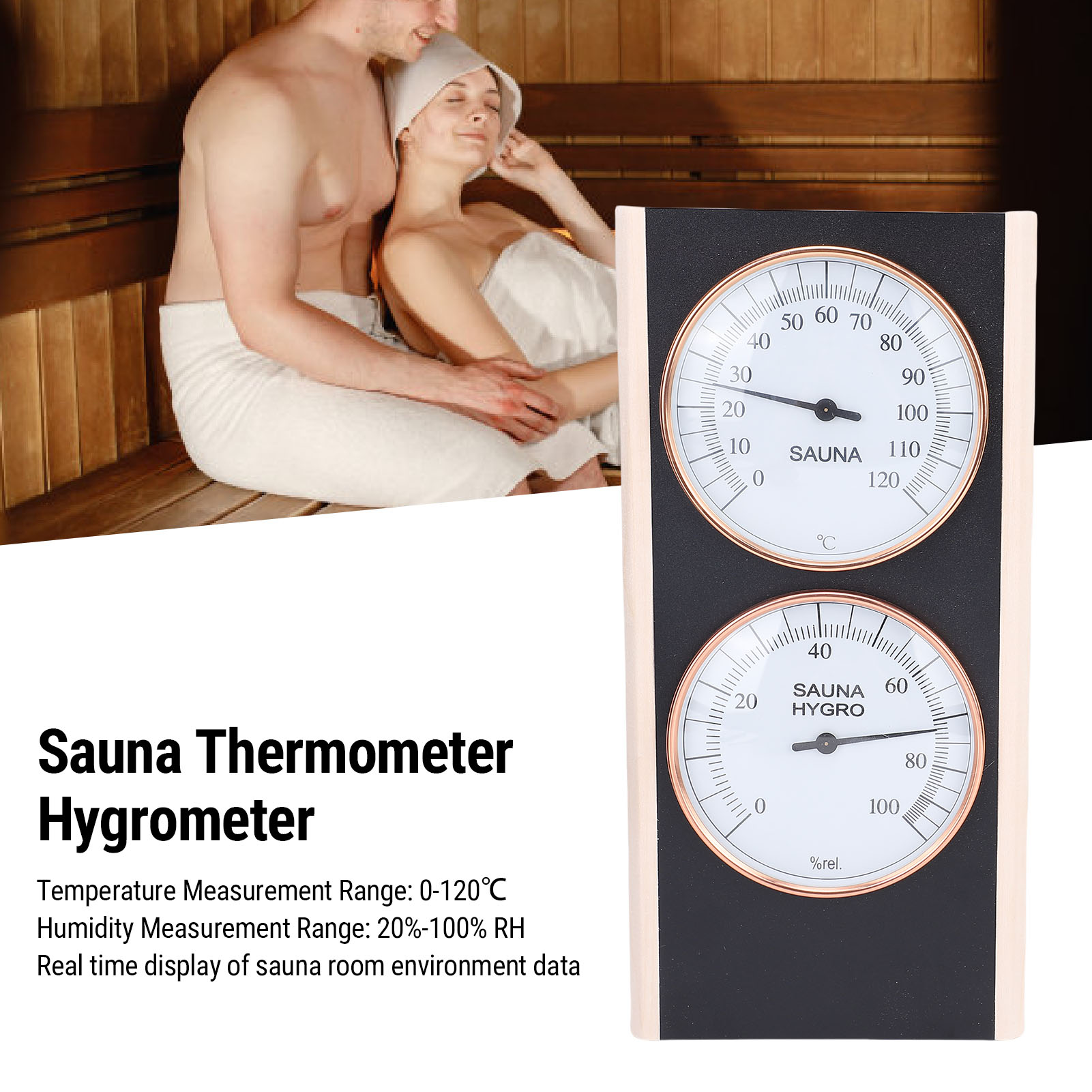 YAHHU Sauna Thermometer Hygrometer 2 in 1 Wooden Celsius Temperature and Humidity Meter for Spa Shower Sauna Room 10.43 inches / 26.5 cm
