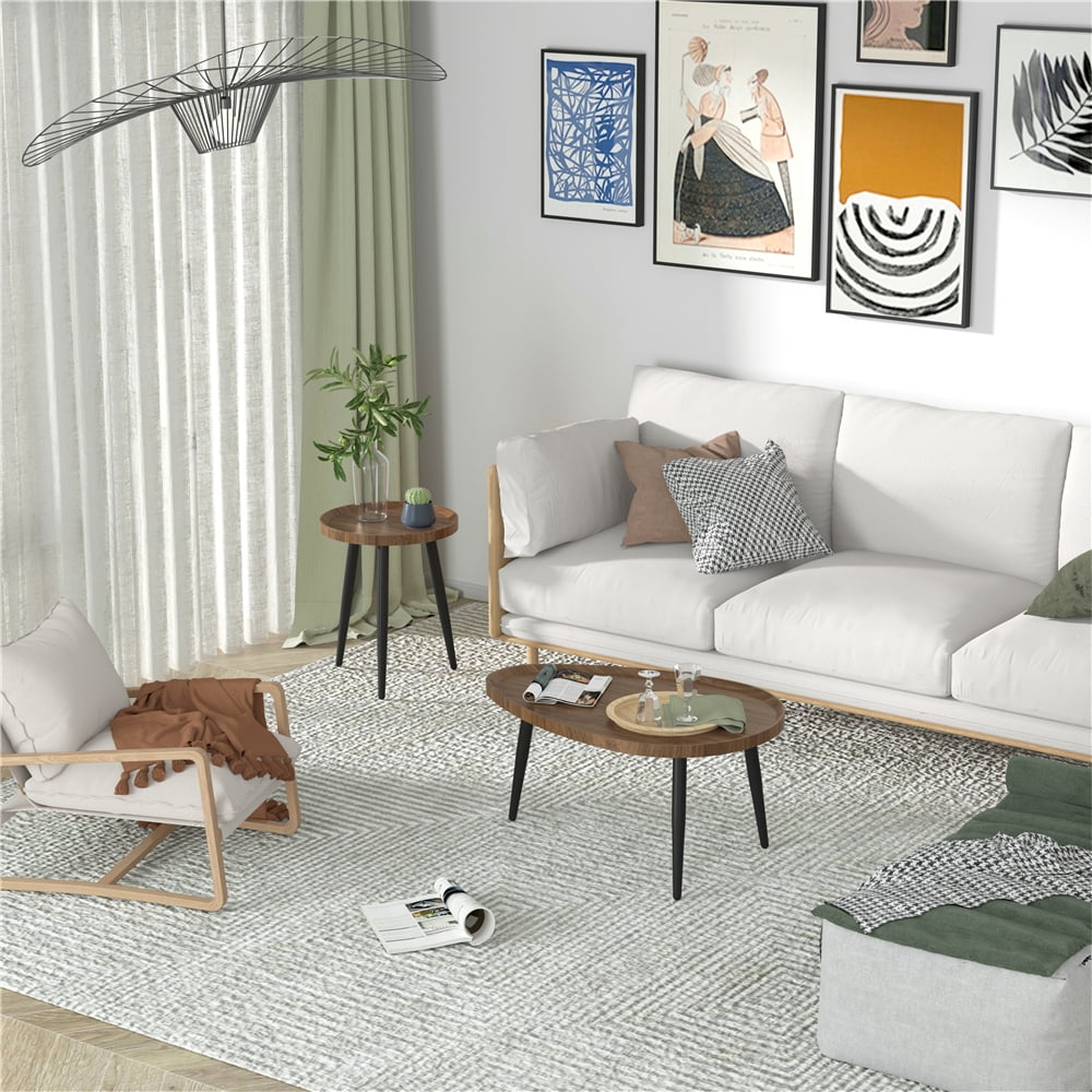 Wisfor Set of 2 Nesting Coffee Table Solid Wood Side Tables for Living Room, 31.5x21.65x14.96 inch