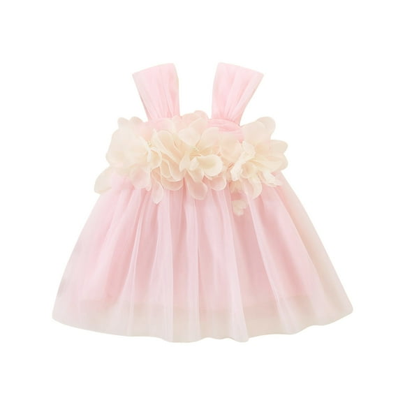 vdgthytj Robe d'Été en Tulle pour Tout-Petite Fille Bébé Mignonne Sans Manches en Maille Superposée à Fleurs avec Bretelles Robe de Princesse pour Fête