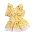 thumbnail image 2 of Trayknick 1 Ensemble Robe Princesse Pet Patchwork Accrocheur Comfortable Doux Col Carré Robe jusqu'à Manches à Volants Imprimé à Carreaux Chiot Jupe Chien Animal de Compagnie Bowknot Collier Fournitures pour Animaux de Compagnie Jaune Clair, 2 of 13