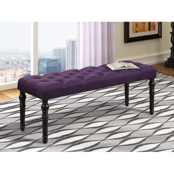 Roundhill Furniture Leviton Fabric Tufted Turned Leg Dining Bench, Purple
