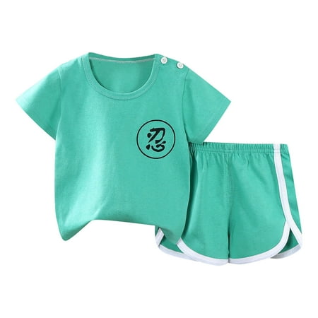 

LEIWAO Outfits For Toddler Girls Toddler Girls Boys Summer Short Sleeve Cartoon Prints Tops Shorts 2Pcs Outfits Clothes Set For Children Clothes Features: Child Street Wear Summer Clothing Set