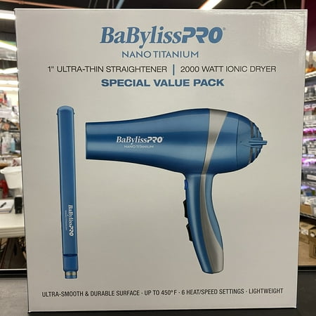 Babyliss Pro Nano Titanium Duo 1" Ultra-Thin Straightening Iron 2000W Hair Dryer