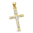 thumbnail image 1 of Jesus Crucifix Pendant 14k Yellow White Gold Two Tone INRI Cross Charm Religious 23mm x 15mm, 1 of 1