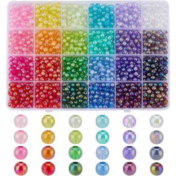 1440pcs 6mm Acrylic Round Beads for Jewelry Making 24 Colors Transparent AB Color Rainbow Beads Shiny Loose Spacer Bead Bulk for Bracelet Necklace Earring Jewelry Making DIY Crafts
