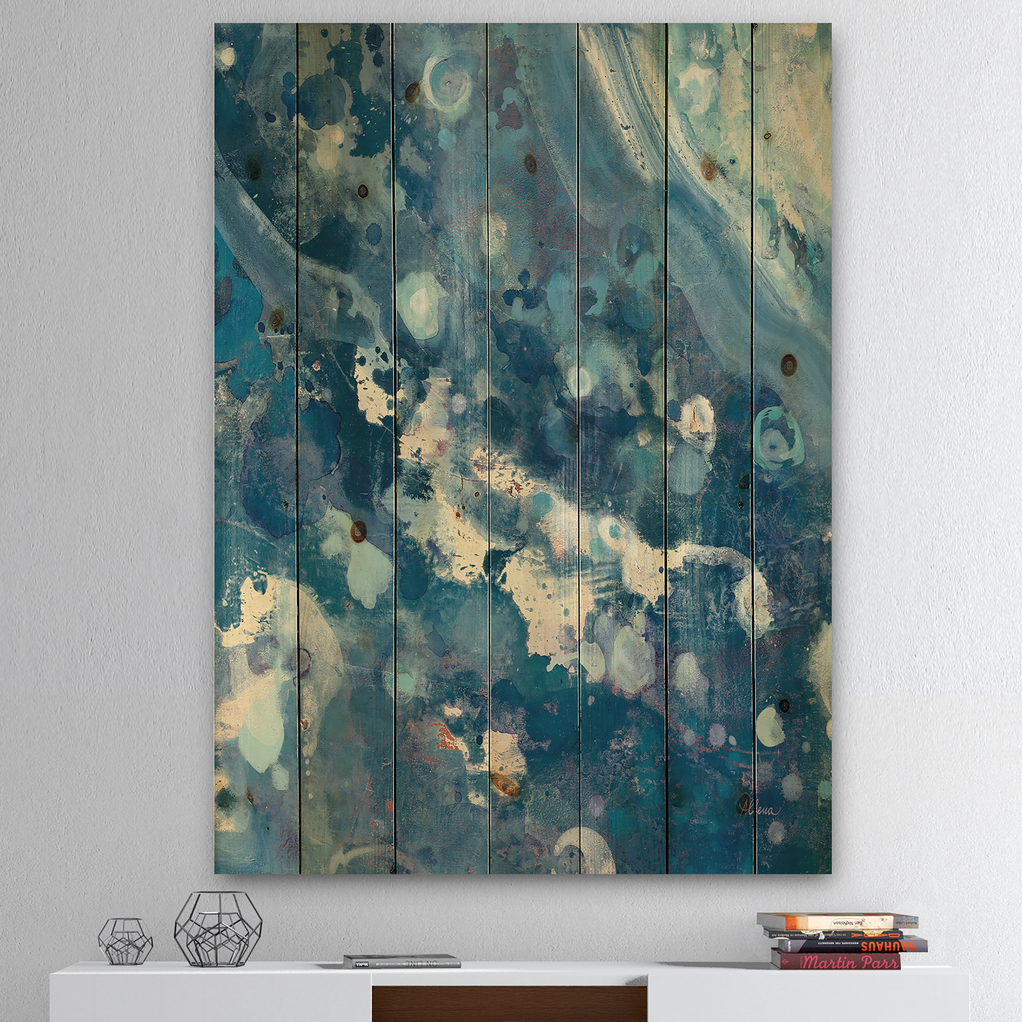 Designart 'Fractal Water III' Map Print on Natural Pine Wood