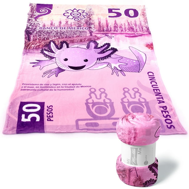 Frazada Ajolote Cobija Billete $50 pesos Individual Mi Mantita Mx