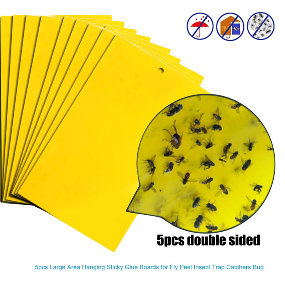 10Pcs Yellow Sticky Fly Trap Paper Traps Fruit Flies Insect Aphids Glue Catcher 