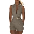 thumbnail image 3 of Zedker Backless Cami Dress Halter Jumpsuit Sleeveless Wide Leg Going Out Short Rompers 2026 Khaki XXL, 3 of 8