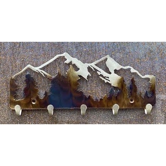 Wall Mounted Mountain Home Decor, Metal Wall Art, Keychain Holder, Jewelry Holder, Wall Hanging with 5 Hooks