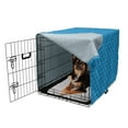 thumbnail image 2 of Fleur De Lis Dog Crate Cover, Diagonal Lines Rectangle Frames Traditional Abstract Lily Shape Monochrome, Easy to Use Pet Kennel Cover for Dogs, 35" x 23" x 27", Blue Dark Blue, by Ambesonne, 2 of 6