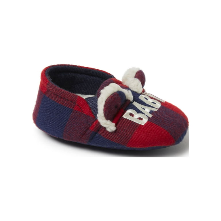 Dearfoams Cozy Comfort Baby Bear Plaid Closed Back Slippers