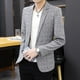 thumbnail image 2 of Chaqueta de traje de lino gris para hombre, chaqueta de un solo pecho, blazer para hombre, novedad de verano en ropa sencilla, moda 2024, informal, clásica, 2 of 5