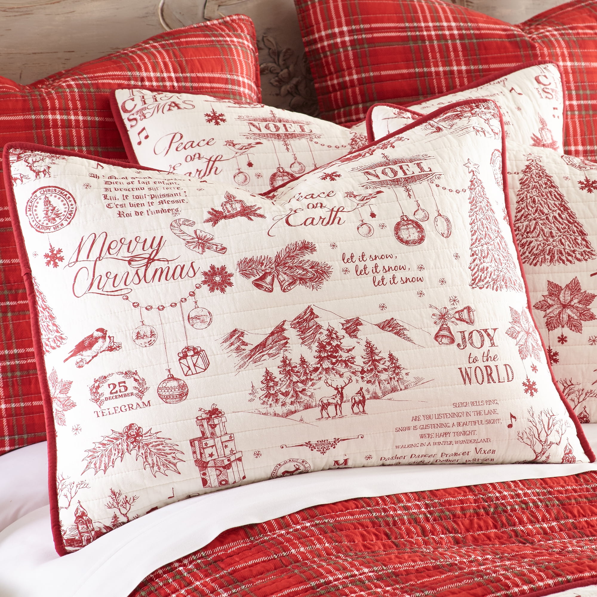 Levtex Home Yuletide Vintage Christmas Pillow Red Gold White 12x24in. Walmart