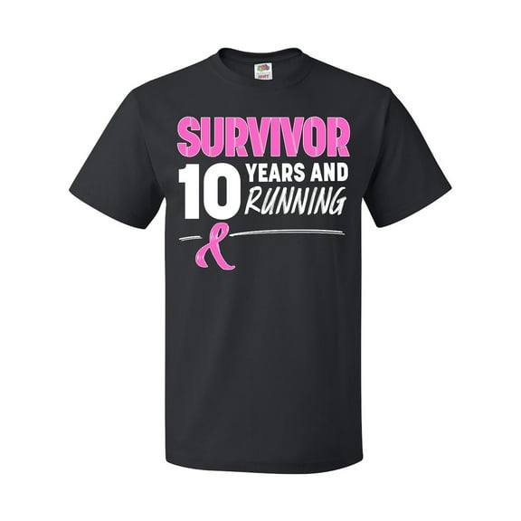 Inktastic Breast Cancer Survivor 10 Years and Running with Pink Ribbon T-Shirt