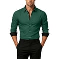 thumbnail image 5 of IYTR Men Long Sleeve Button Up Dress Shirts Contrast Cuff Lapel Solid Color Slim Fit Office Casual Top (Green,XXL), 5 of 8