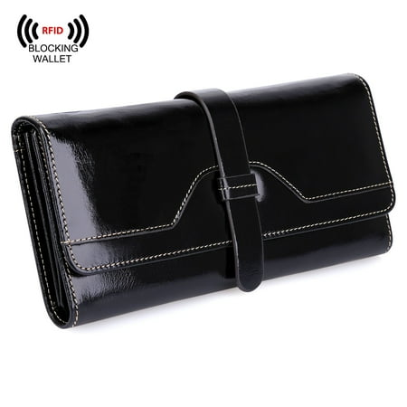 Check Cart - S-ZONE RFID Blocking Real Leather Long Handbag Wallet for Women Check Book Card Holder Ladies Clutch, Beautiful, Functional & Well-made
