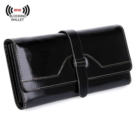 S-ZONE RFID Blocking Real Leather Long Handbag Wallet for Women Check Book Card Holder Ladies Clutch, Beautiful, Functional &