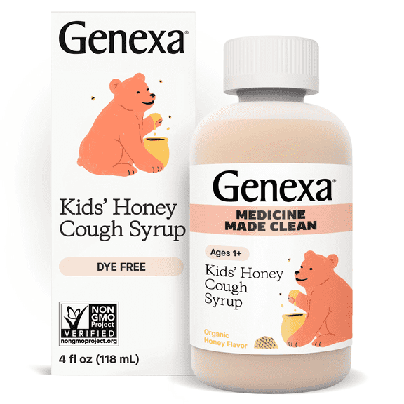 Genexa Kids' Honey Cough Syrup - 4oz - Made with Organic Honey - Certified Organic, Gluten-Free & Non-GMO
