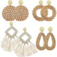 thumbnail image 1 of AIDSOTOU - Pendientes de ratán para mujer, ligeros, geométricos, con diseño llamativo, hechos a mano, de paja trenzada de mimbre, con forma de lágrima, 4 pares, 1 of 3