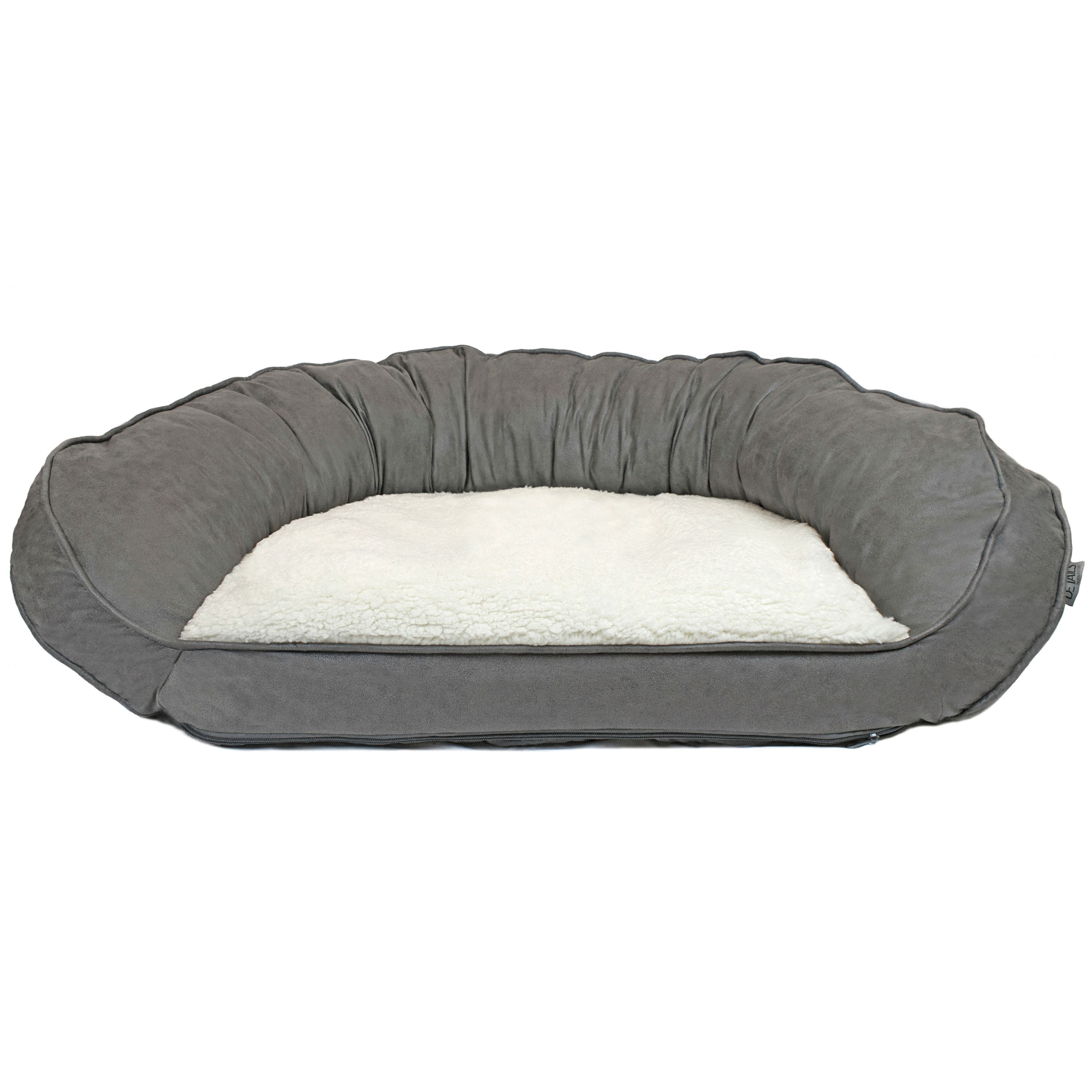 Precious Tails Vegan Leather Curved Orthopedic Memory Foam Sofa Pet Dog Bed