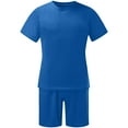 thumbnail image 3 of VBTAPA 2 Piece Summer Outfits for Men Short Sleeve Crewneck Tee Top and Drawstring Shorts Matching Set Basic Solid Casual Sport Suit Blue M, 3 of 5