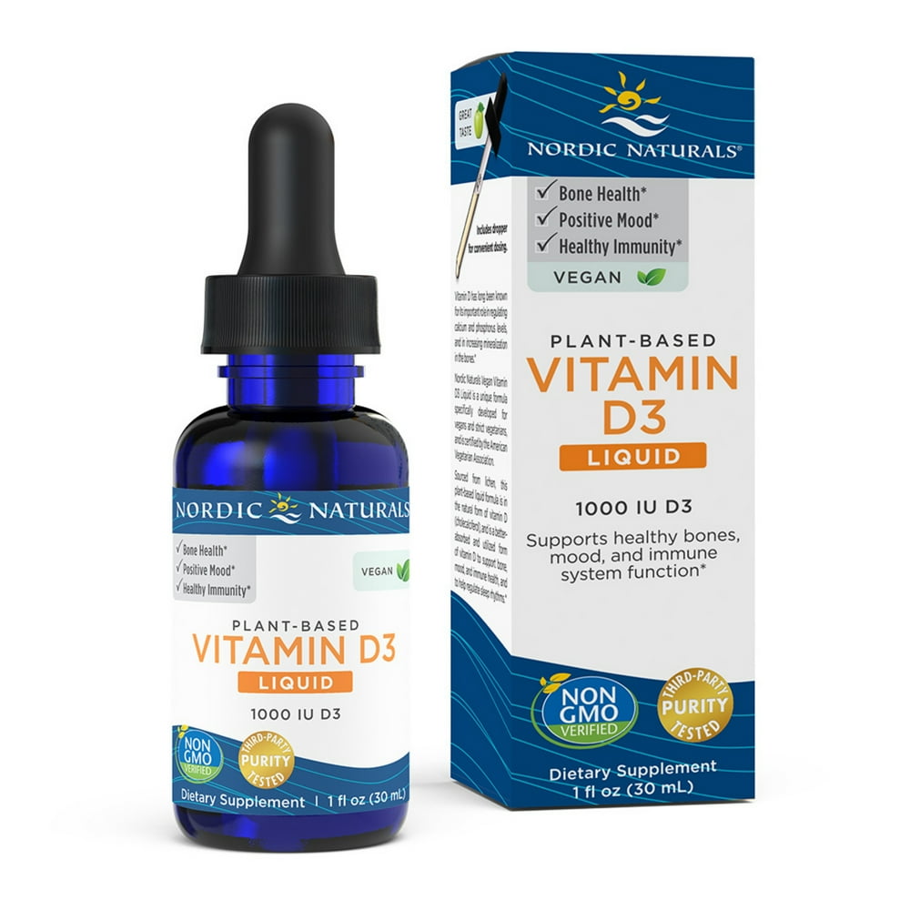 Nordic Naturals Plant-Based Vitamin D3 Liquid, 1000 IU, 30 mL - Walmart ...