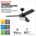 thumbnail image 2 of Honeywell Conifer 42" Black Modern Outdoor Ceiling Fan with Light and Remote Control, Reversible Motor, 2 of 18