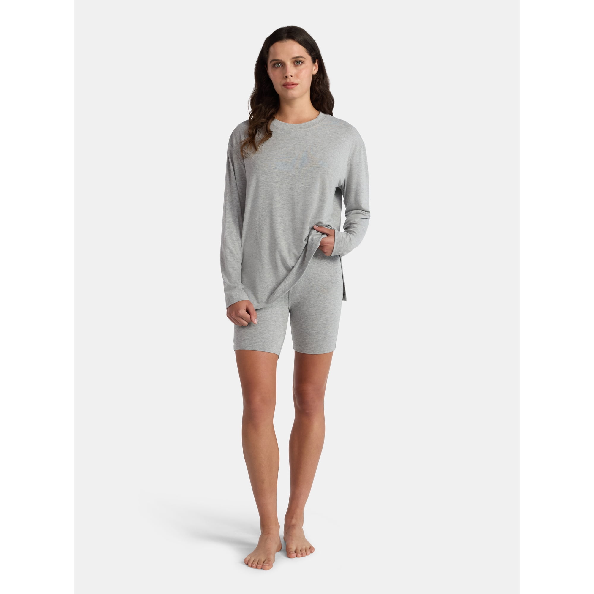 Lissome Women’s Super Soft Jersey Knit Long Sleeve Sleep Top and Shorts Pajama Set, 2-Piece, Sizes S-3X