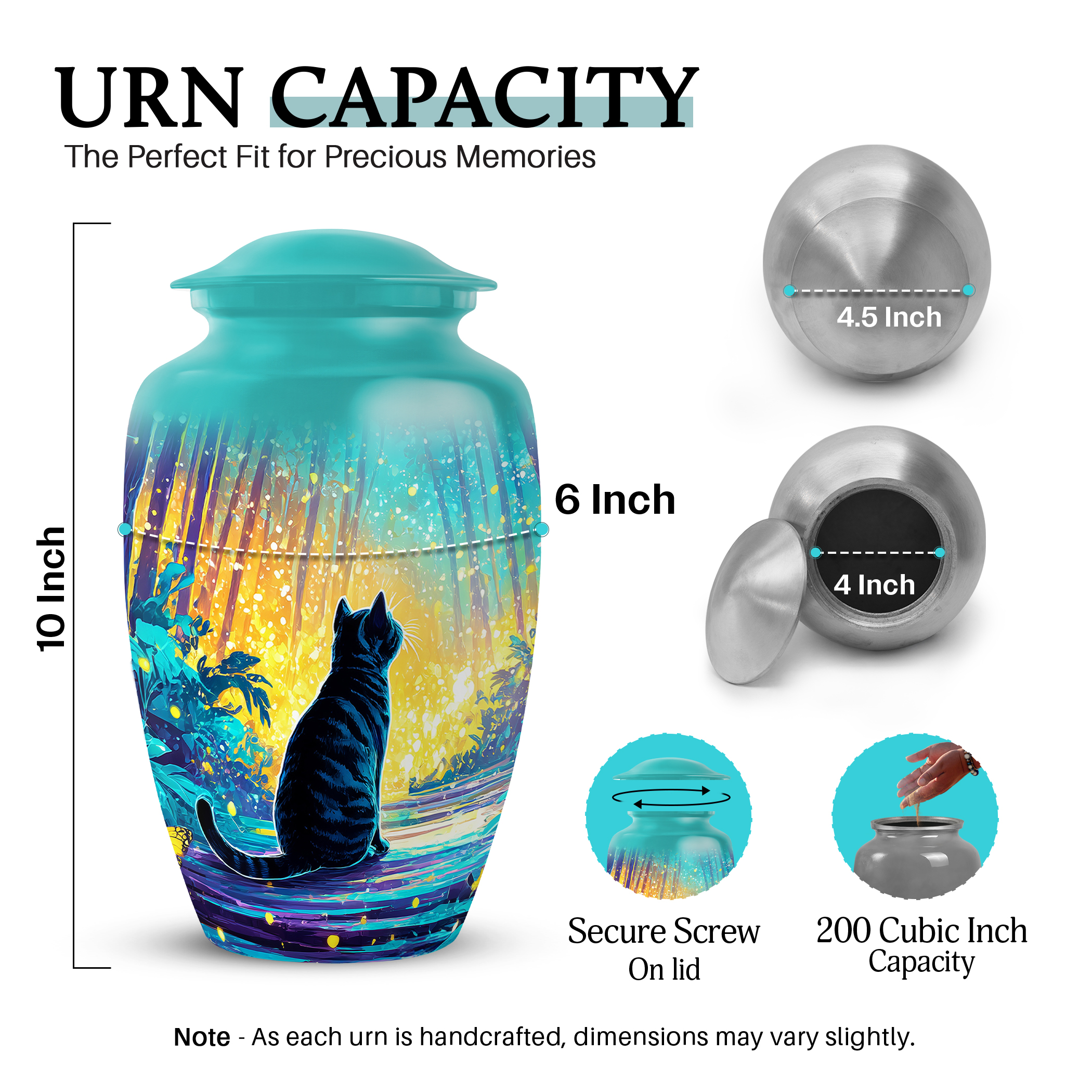 SABURIAL Cat Urn - Cremation Urn For Male Ash - Decorative Urns For Adult Husband Ashes - Memorial & Handcraft Urns For Human Remains - Large Size 10 Inch With Velvet Bag