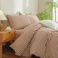 thumbnail image 2 of Gingham Duvet Cover King Size Burnt Orange White Plaid Checkered Comforter Cover 3 Pcs Breathable Durable Washed Cotton Duvet Cover Set Brown Grid Bedding Set, 2 of 6