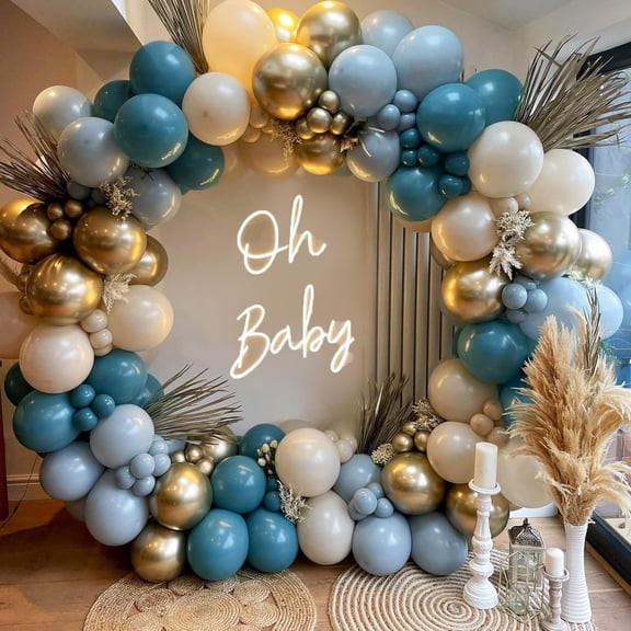 Beige Blue Birthday Decoration Balloons, Balloons Arch Kit, Blue and Gold Birthday Decoration, Birthday Party Decoration