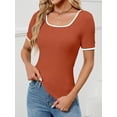 thumbnail image 2 of Women's Short Sleeve Crewneck Slim Fit T Shirt Summer Basic Casual Color Block Tee Tops, 2 of 6