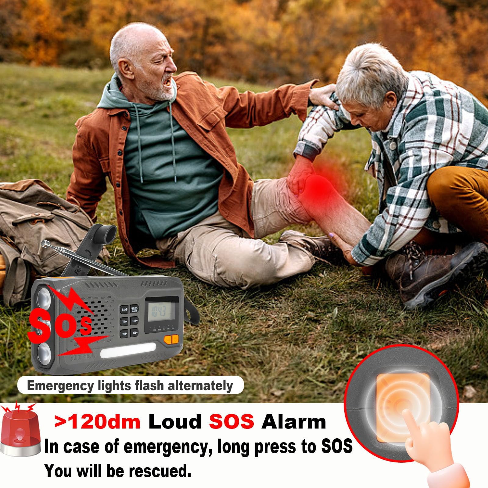 2000mAh/7400mWh Solar Emergency Radio, AM/FM/NOAA Weather Radio, Hand Crank Radio Flashlight Cell Phone Charger & Night Light for Home Supplies, with Digital Display & Battery Compartment, SOS Alarm