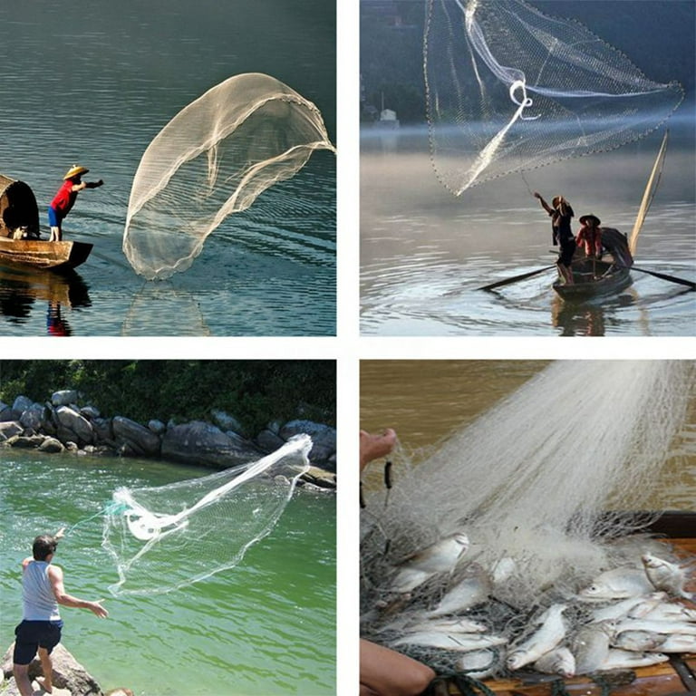 Pro Cast Net Fishing Mesh Saltwater Bait Drawstring Catch,6ft/8ft/12ft/16ft, Size: 6', Orange