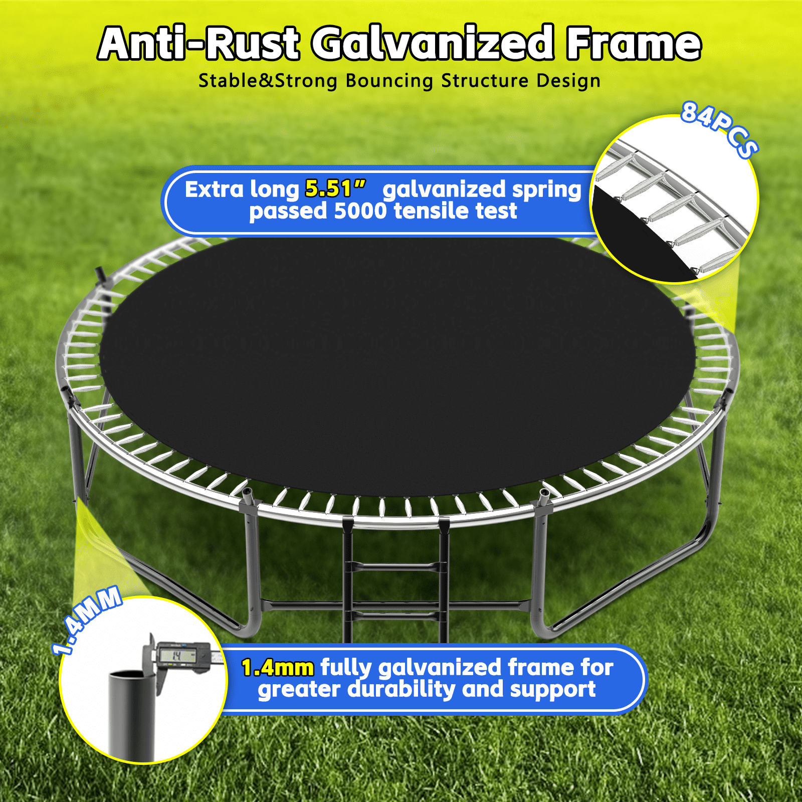 Mersco 14FT Heavy Duty Trampoline with Enclosure Net , Swing Set Outdoor Big Trampoline for Backyard, Kids Trampoline with Basketball Hoop,  Kids Birthday and Festival Gifts,Green