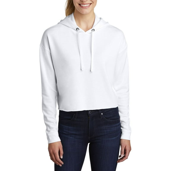 Just Blanks Ladies PosiCharge Tri-Blend Wicking Fleece Crop Hooded Pullover, White Triad Solid, 4XL