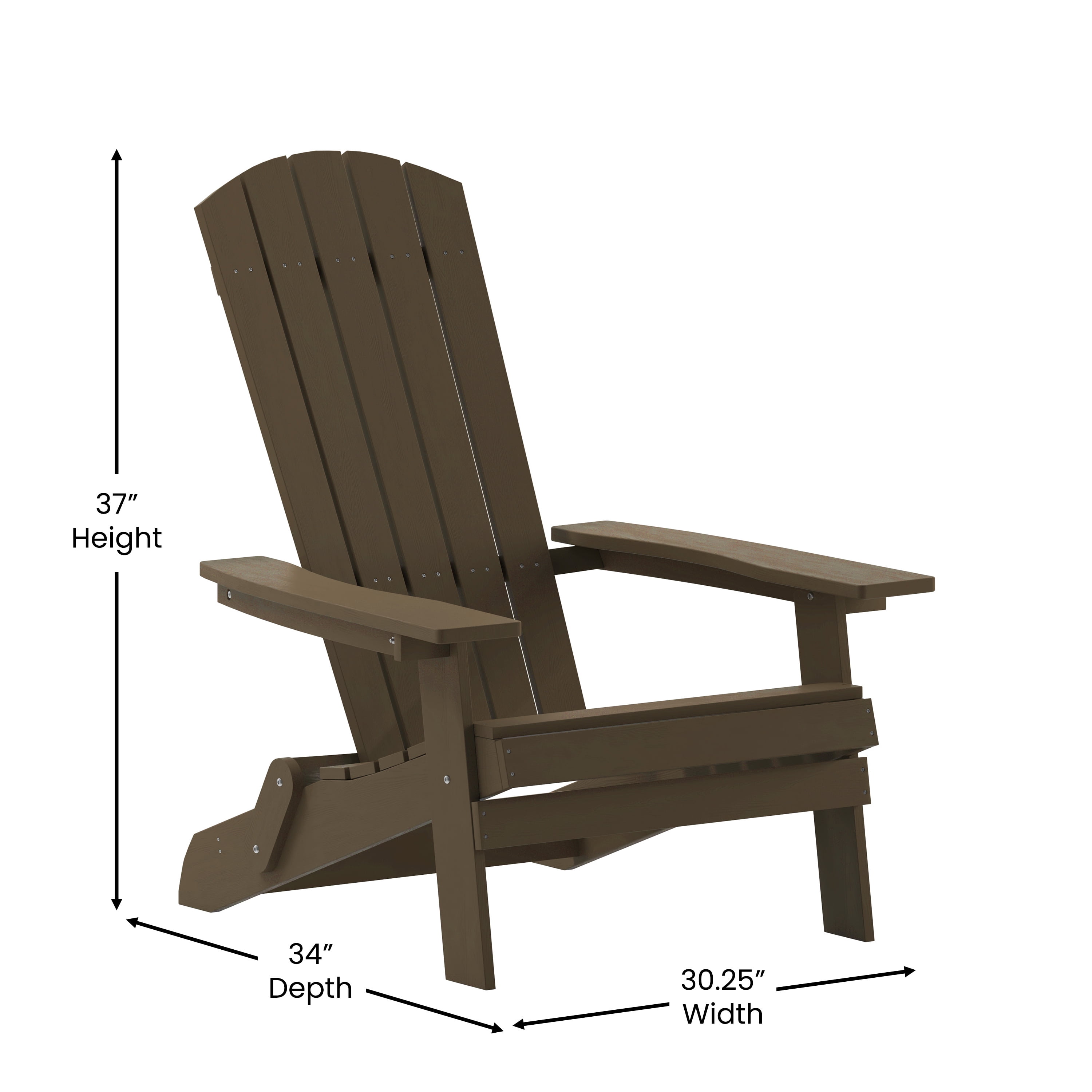 Flash Furniture Charlestown Folding Adirondack Chair - Mahogany - Poly Resin - Indoor/Outdoor - Weather Resistant - Set of 4