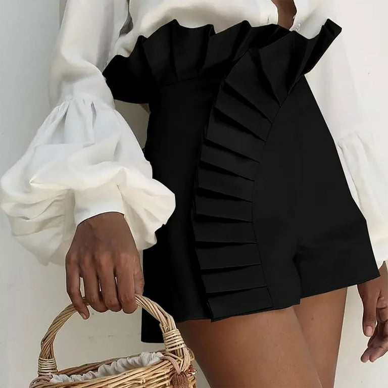 Black high waisted flowy shorts on sale