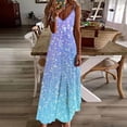 thumbnail image 2 of UPPADA Women's Summer Dress Sleeveless Spaghetti Strap Maxi Dress V Neck Sequin Print Elegant Dress Flowy Cocktail Dress for Party Dresses Under 10 Dollars for Women Light Blue,XXL, 2 of 5