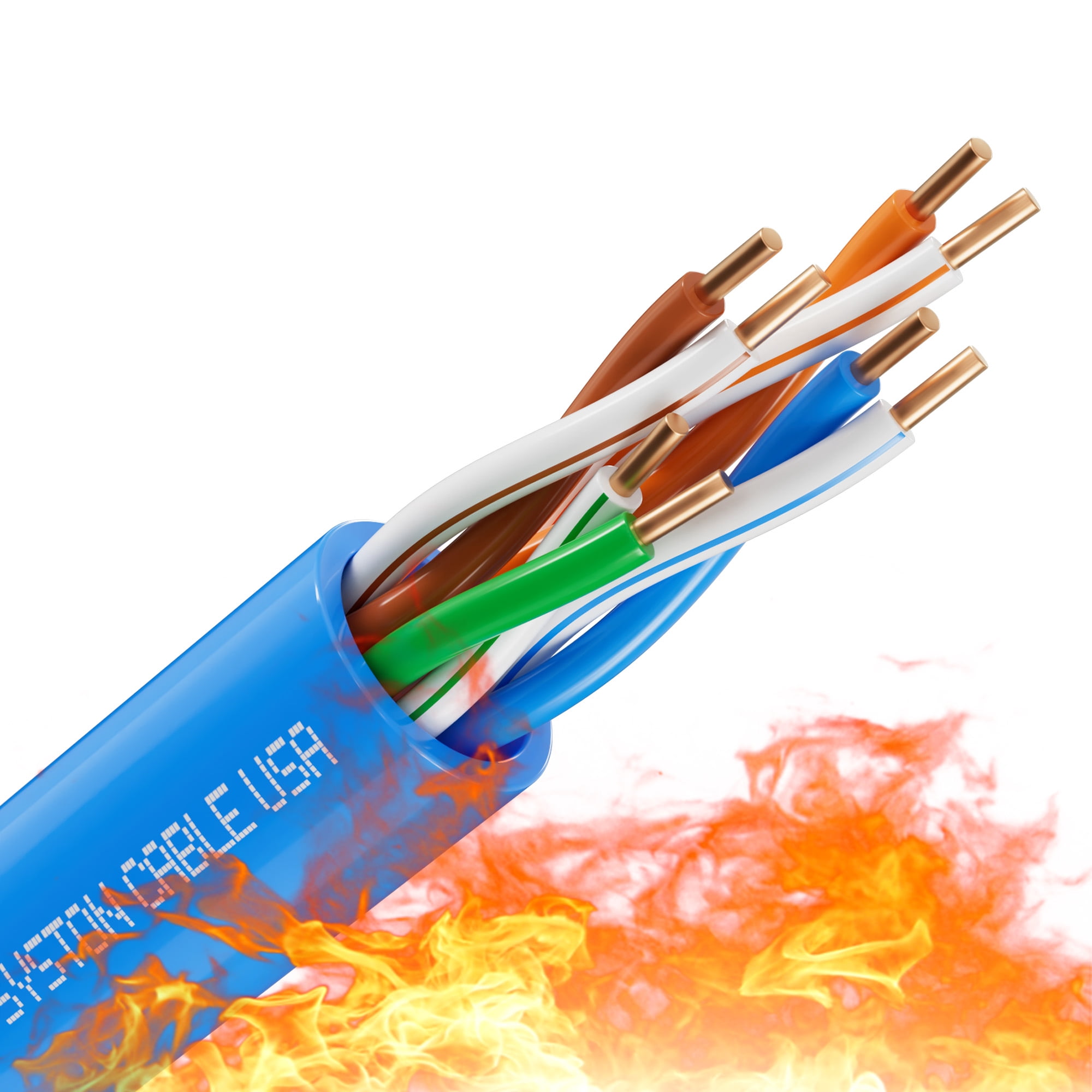 SYSTON CABLE TECHNOLOGY Cat 5e Ethernet Network Cable - 1000 FT, 350MHz 24AWG Solid Bare Copper Wire Outdoor/Indoor, Bulk No Ends 10 Ft to 1000 Ft Available, Heat Resistant Plenum Rated - CMP Blue