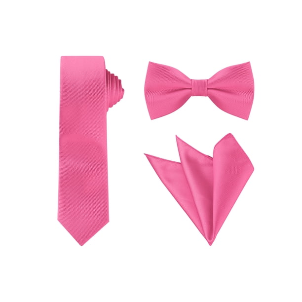 Conjunto de corbata de hombre de color sólido INSPIRE CHIC para el Día del Padre, corbata de lazo preatado y pañuelo de bolsillo, corbatas para bodas y negocios, rosa fuerte, talla única